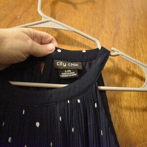 City Chic - Sz 20 (L) - Navy Blue with Khaki Spots Midi Dress